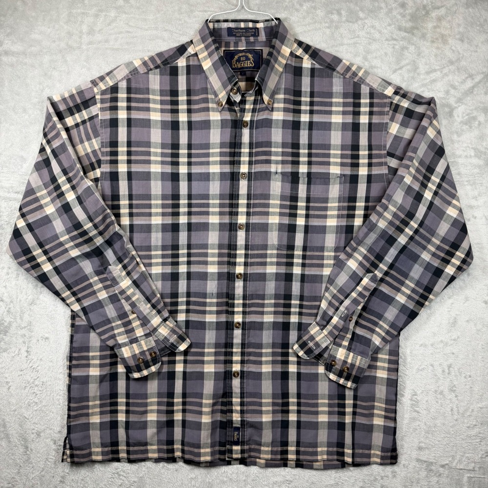 BD Baggies Mens Chatham Cloth Plaid Button Down Shirt Grey Black Tan Large - Picture 6 of 16